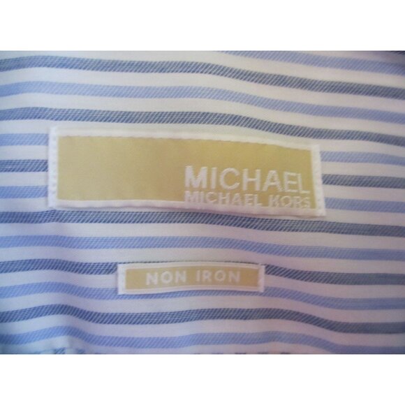 Michael Kors Mens Non-Iron Blue & White Striped Dress Shirt 15.5 32/33 - Picture 4 of 6